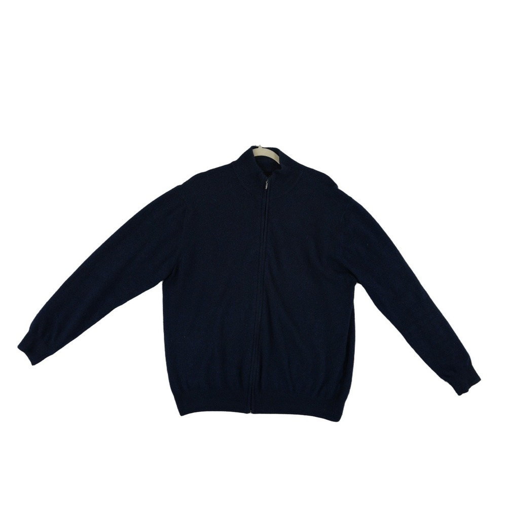 Tahari 100% Cashmere Full Zip Sweater Men's Size XL Navy Blue Made in Italy